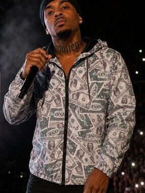 Dollar Bill Mo Money Hip Hop Rapper Zip Hoodie Hooded Jacket H&M Divided NWOT
